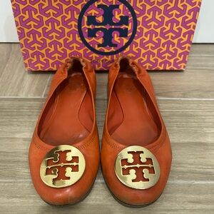Tory Burch Orange Reva Ballerina Flats